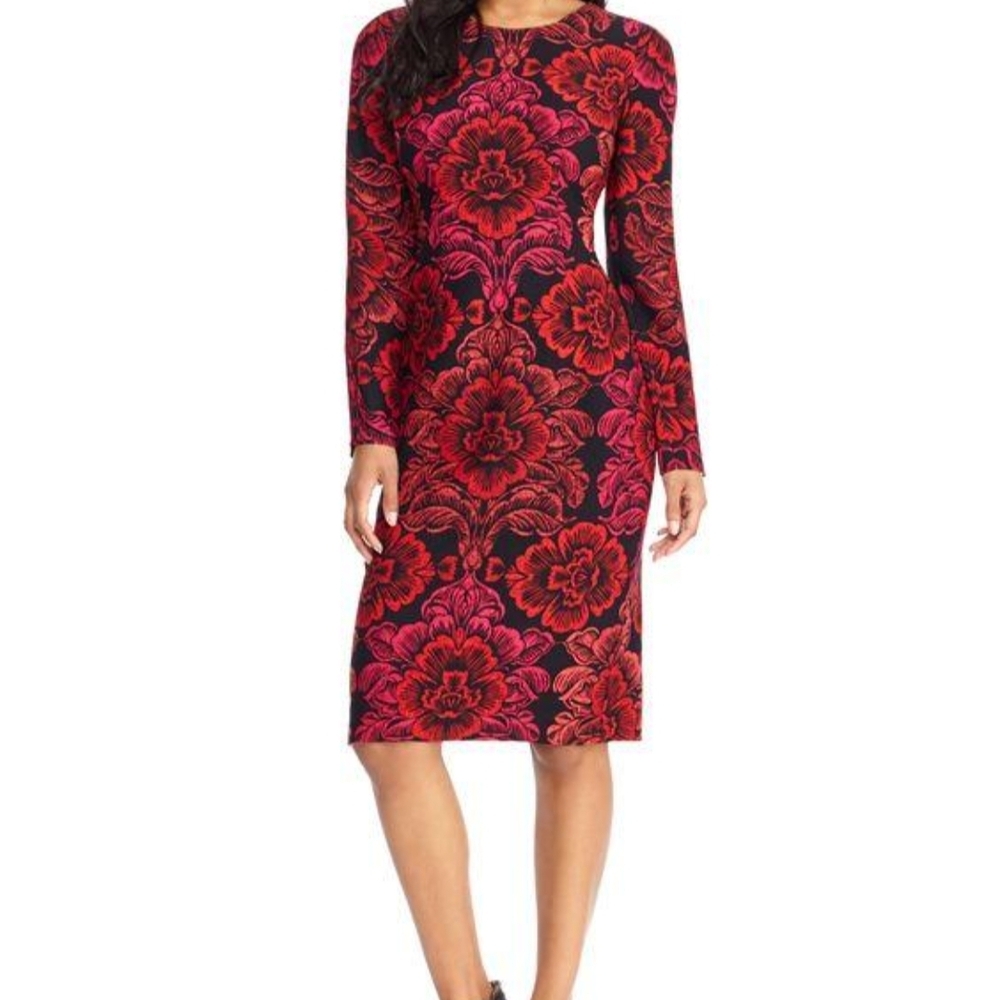 Maggy London Red Floral Long Sleeve Dress
